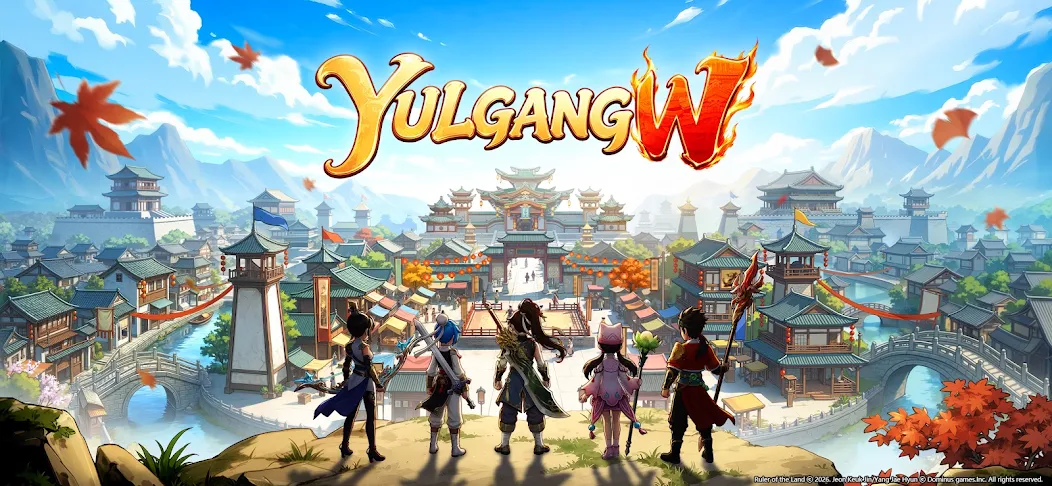 Artwork peluncuran resmi Yulgang W menampilkan lima hero yang menghadap Hyeon-bal House.